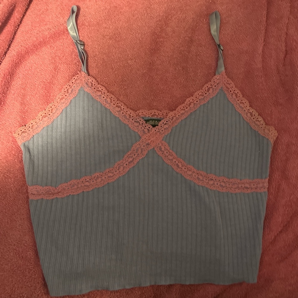 Gray and Pink Lace Trim Women's Top